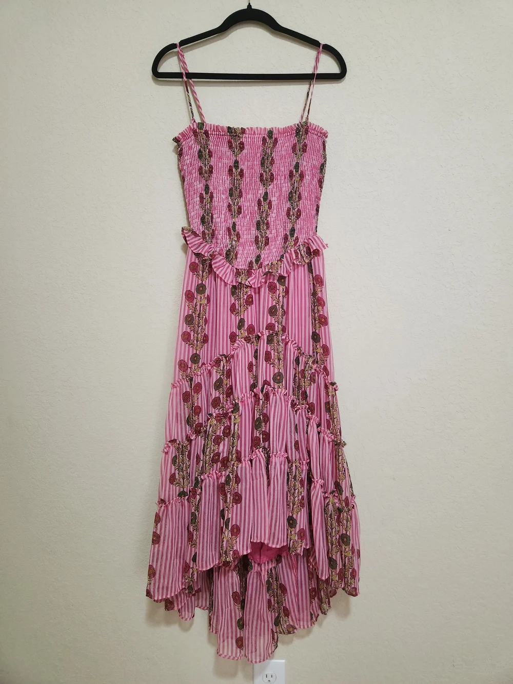 Free People Alejandra Hot Pink Combo Striped Floral High-Low Midi Dress - Picture 5 of 16